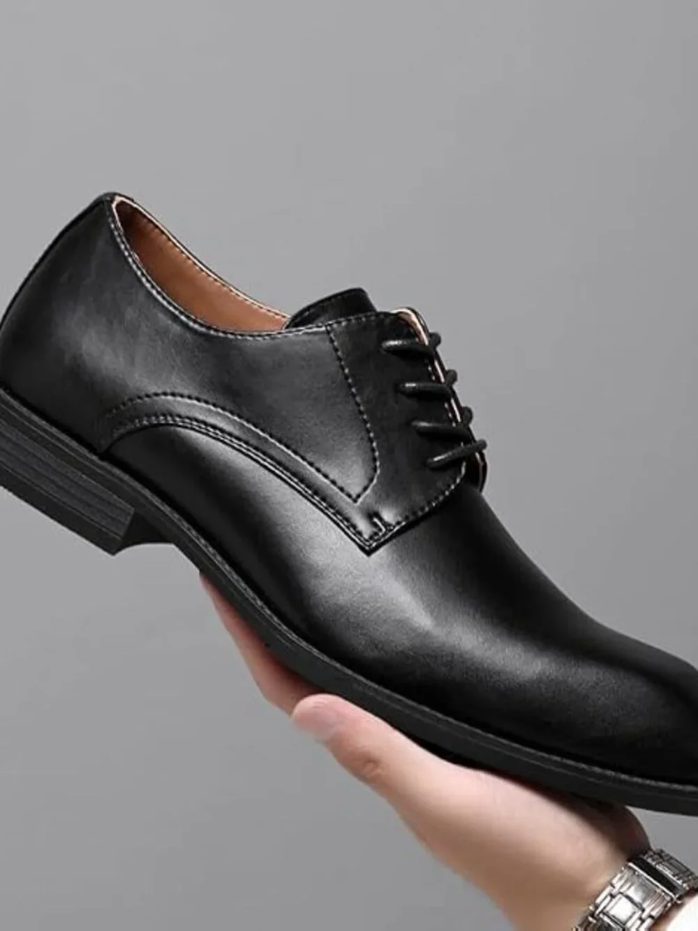 Men Black Leather Whole-Cut Cap Toe Lace-up Business Brogue Tuxedo Oxford Shoes